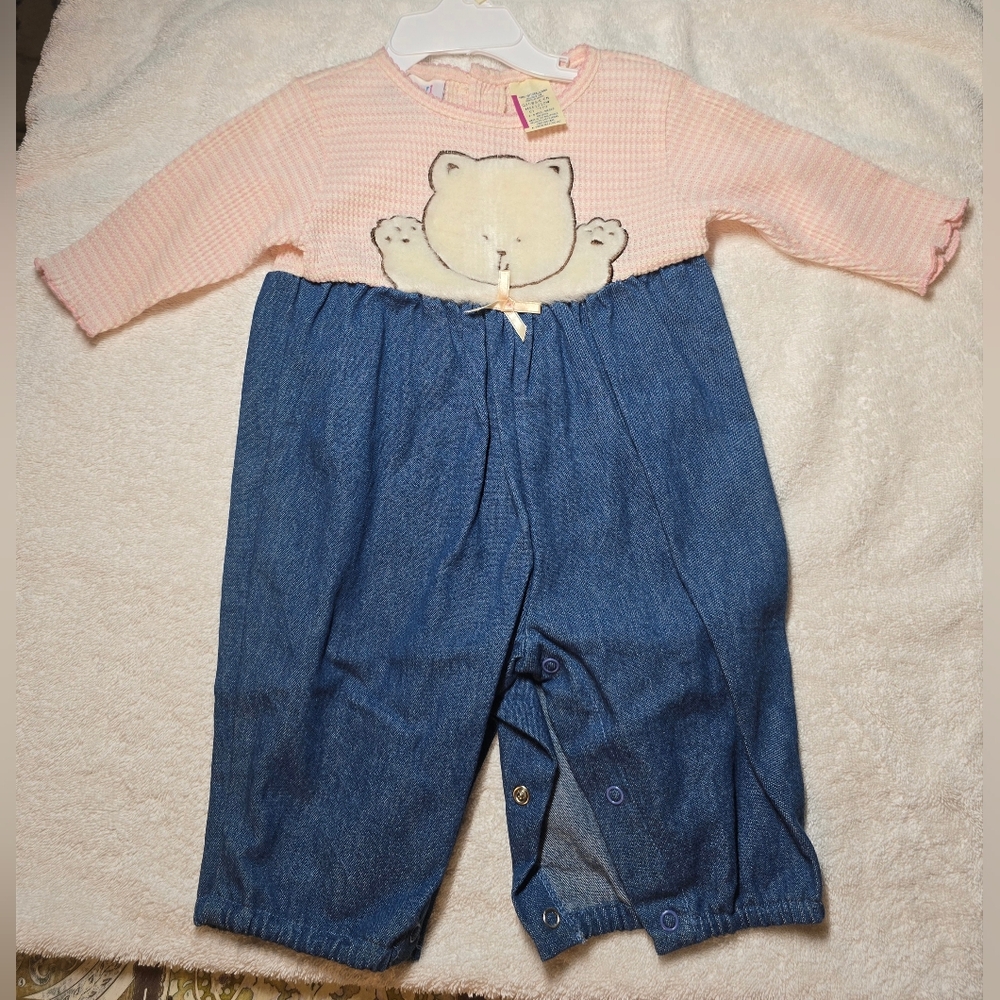 Small Steps Newborns 3-6 Months One Piece Snaps Fuzzy Teddy Bear Pink White NWOT